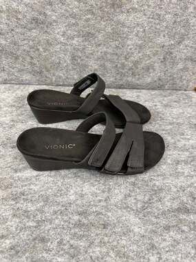 Vionic Black Slide Wedge Sandals Size 10 Adjustable Straps